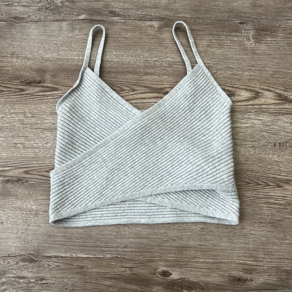 Aerie Wrap Camisole Crop Top Womens Medium Gray Ribbed NWT